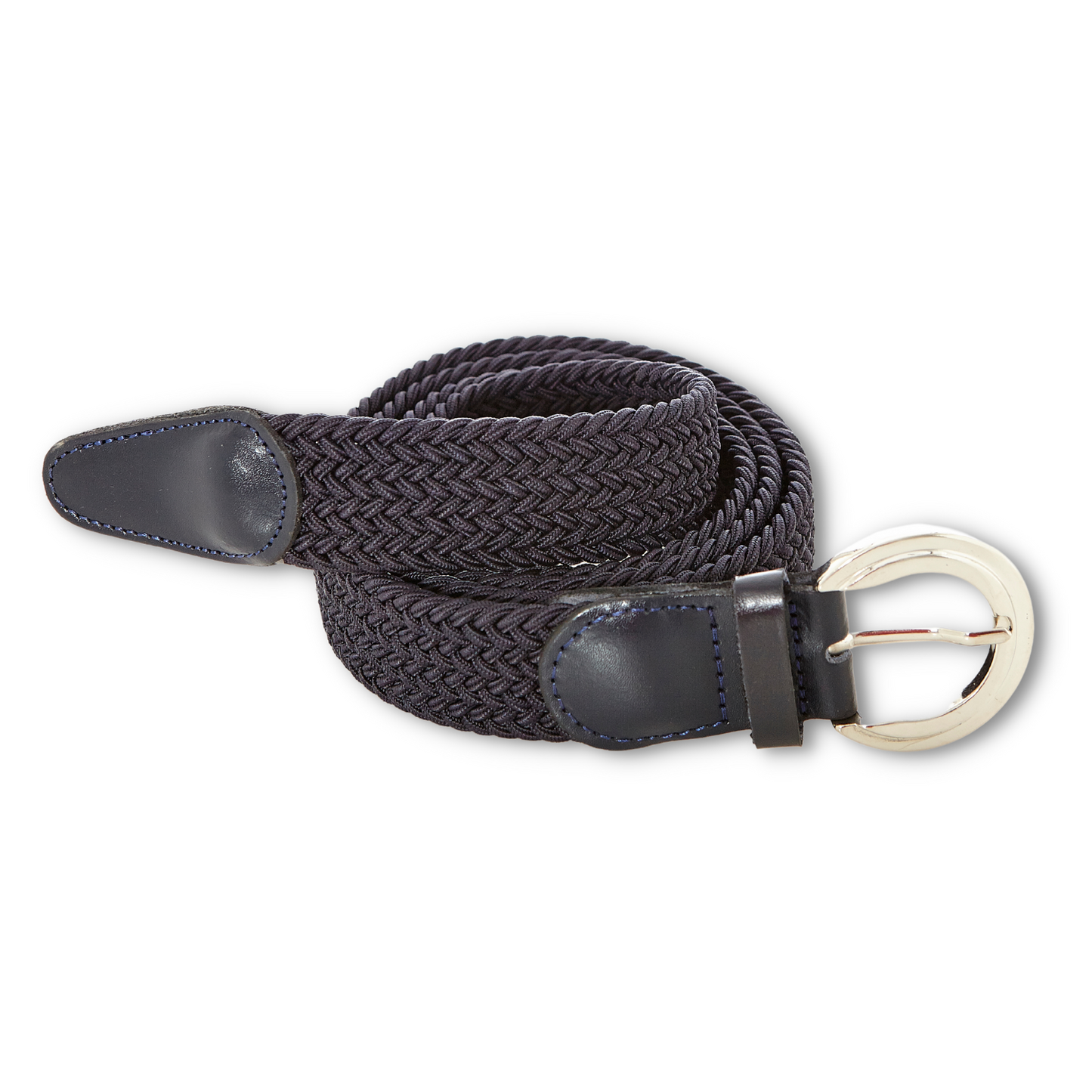 Ceinture élastique tressée avec bordure en cuir
