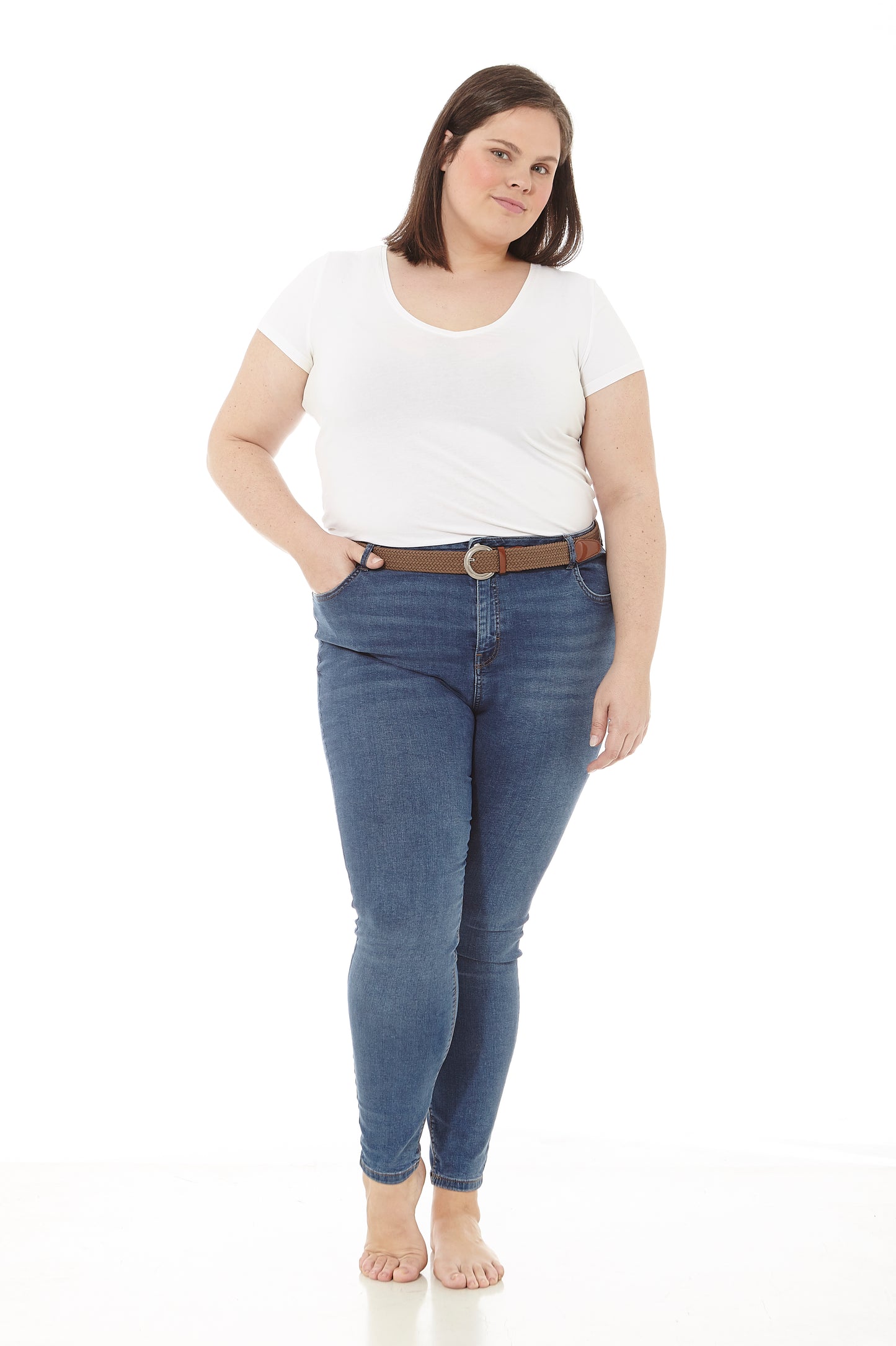 Ceinture élastique tressée avec bordure en cuir