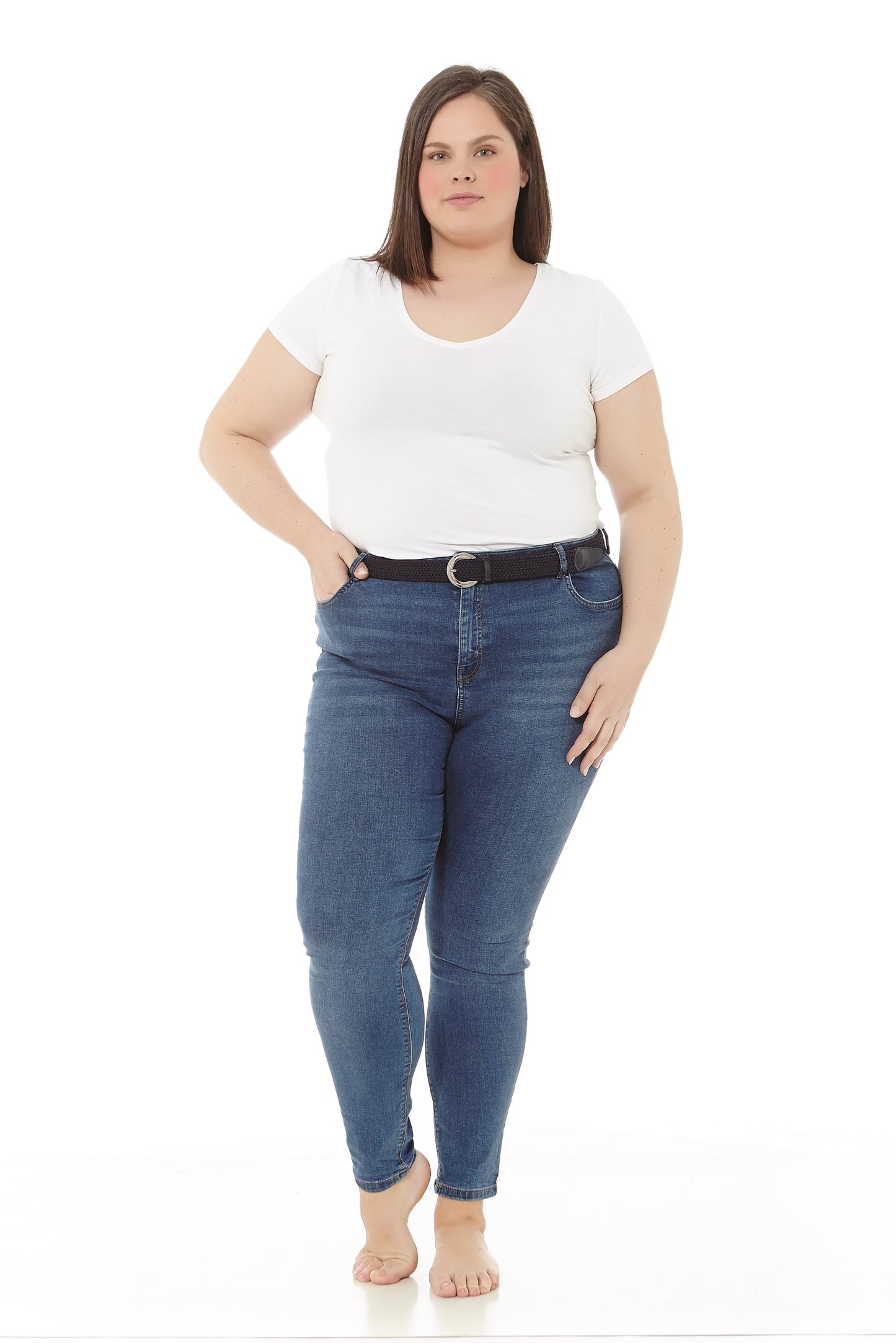 Ceinture élastique tressée avec bordure en cuir