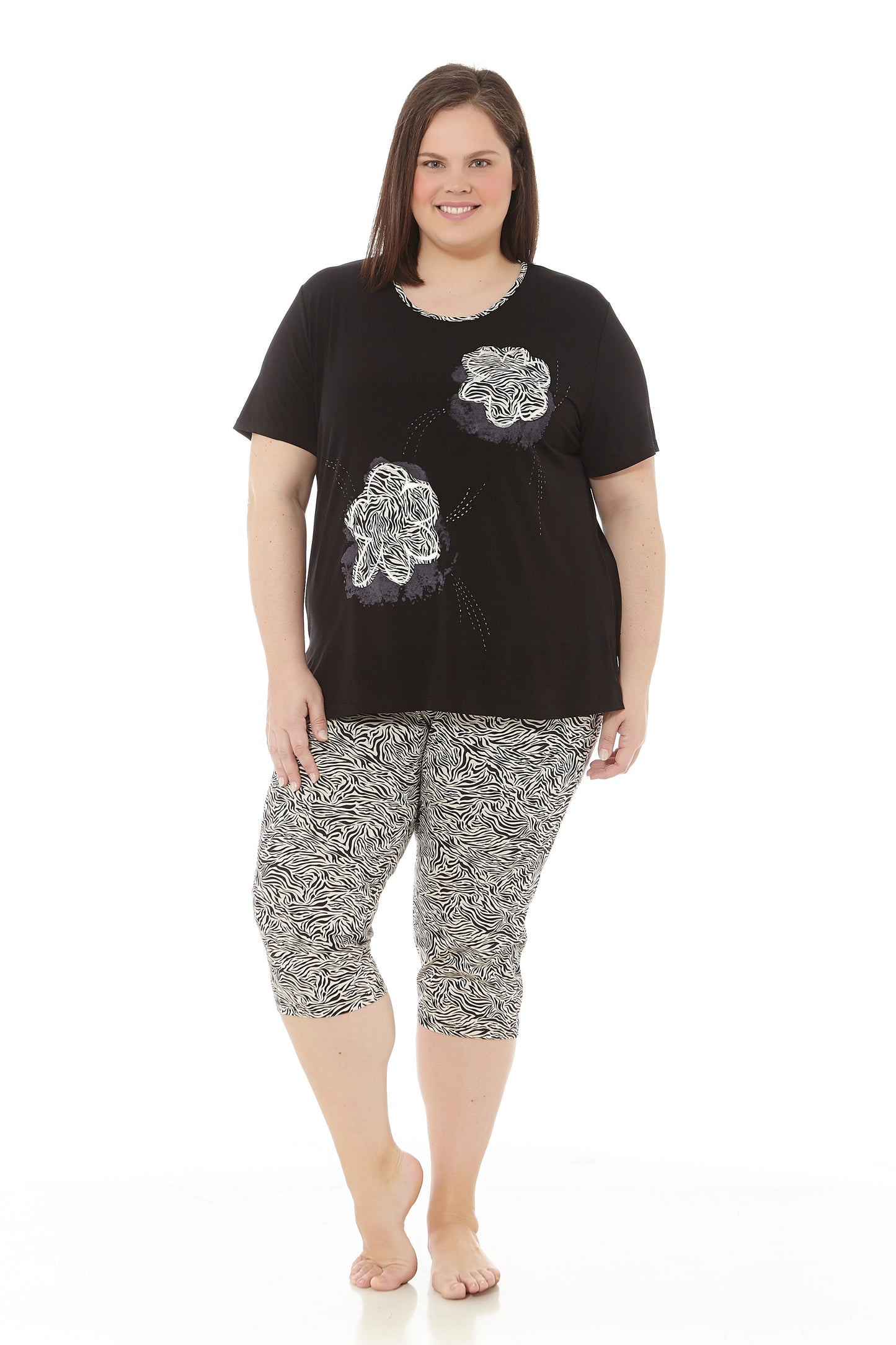 Damen-Sommerpyjama | Kurzarm- und Piratenhose