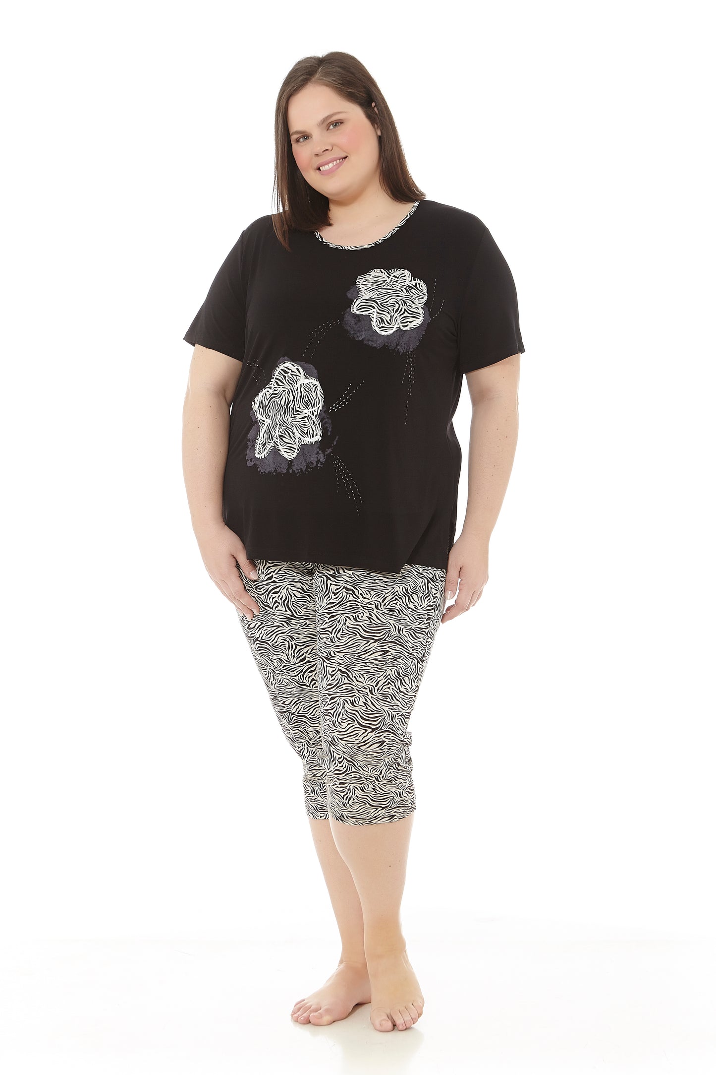 Damen-Sommerpyjama | Kurzarm- und Piratenhose