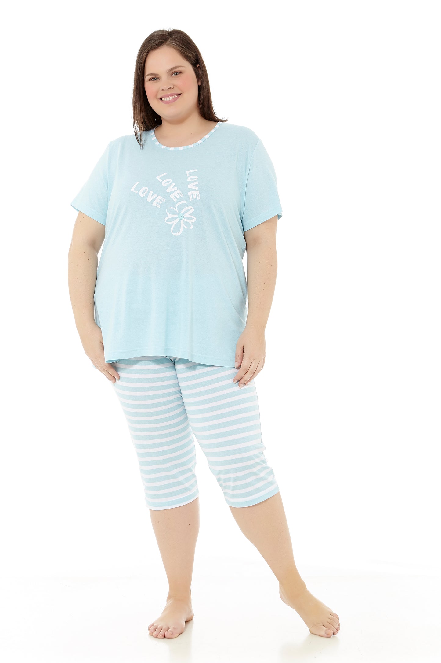 Damen-Sommerpyjama | Kurzarm- und Piratenhose