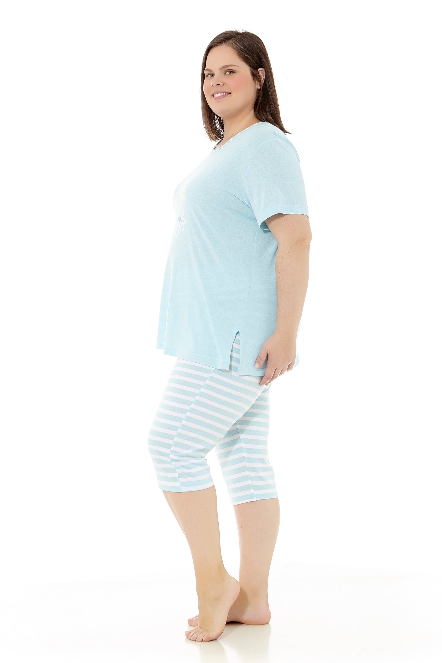 Damen-Sommerpyjama | Kurzarm- und Piratenhose