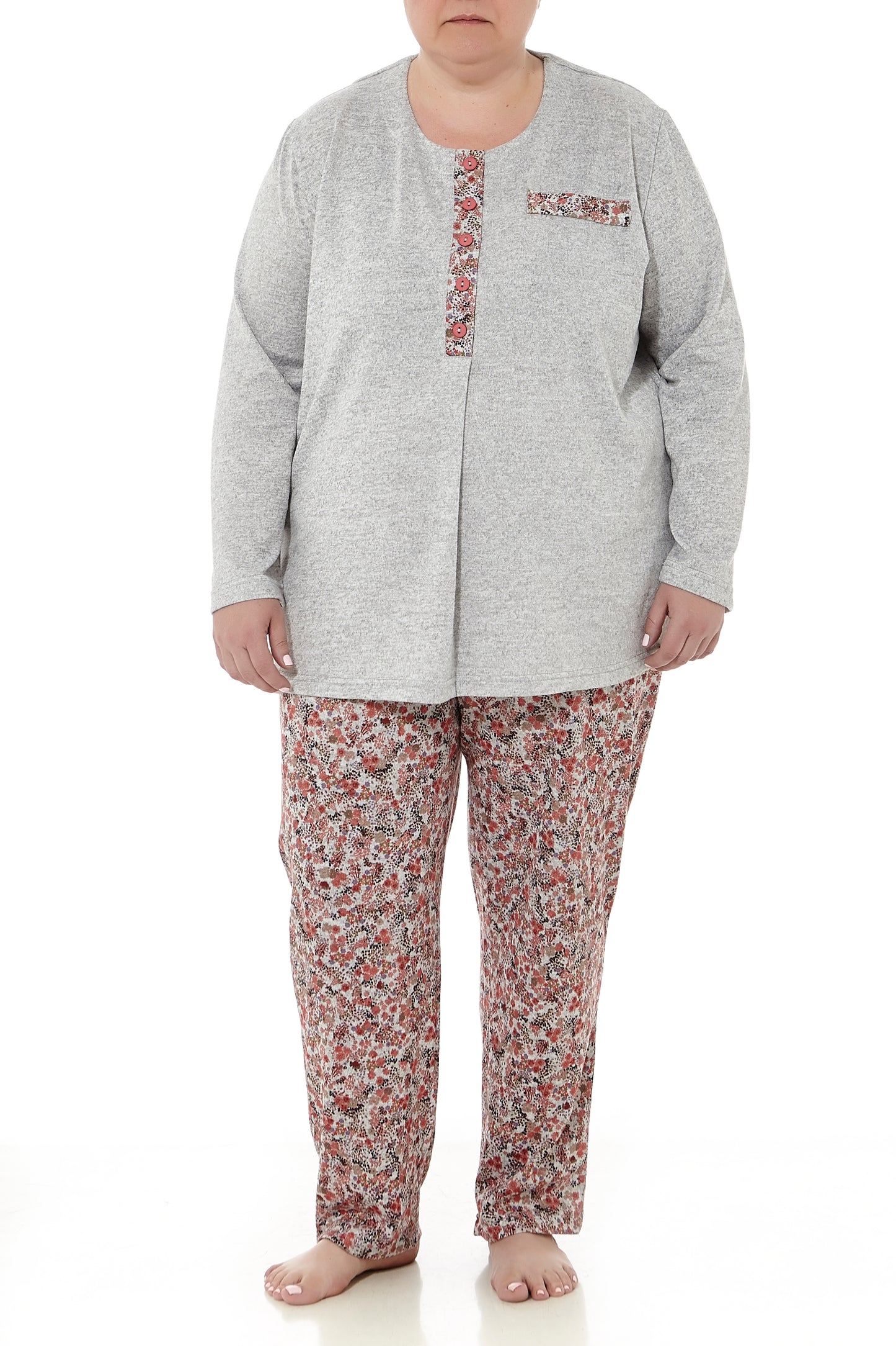 Pijama de Invierno Gris con flores