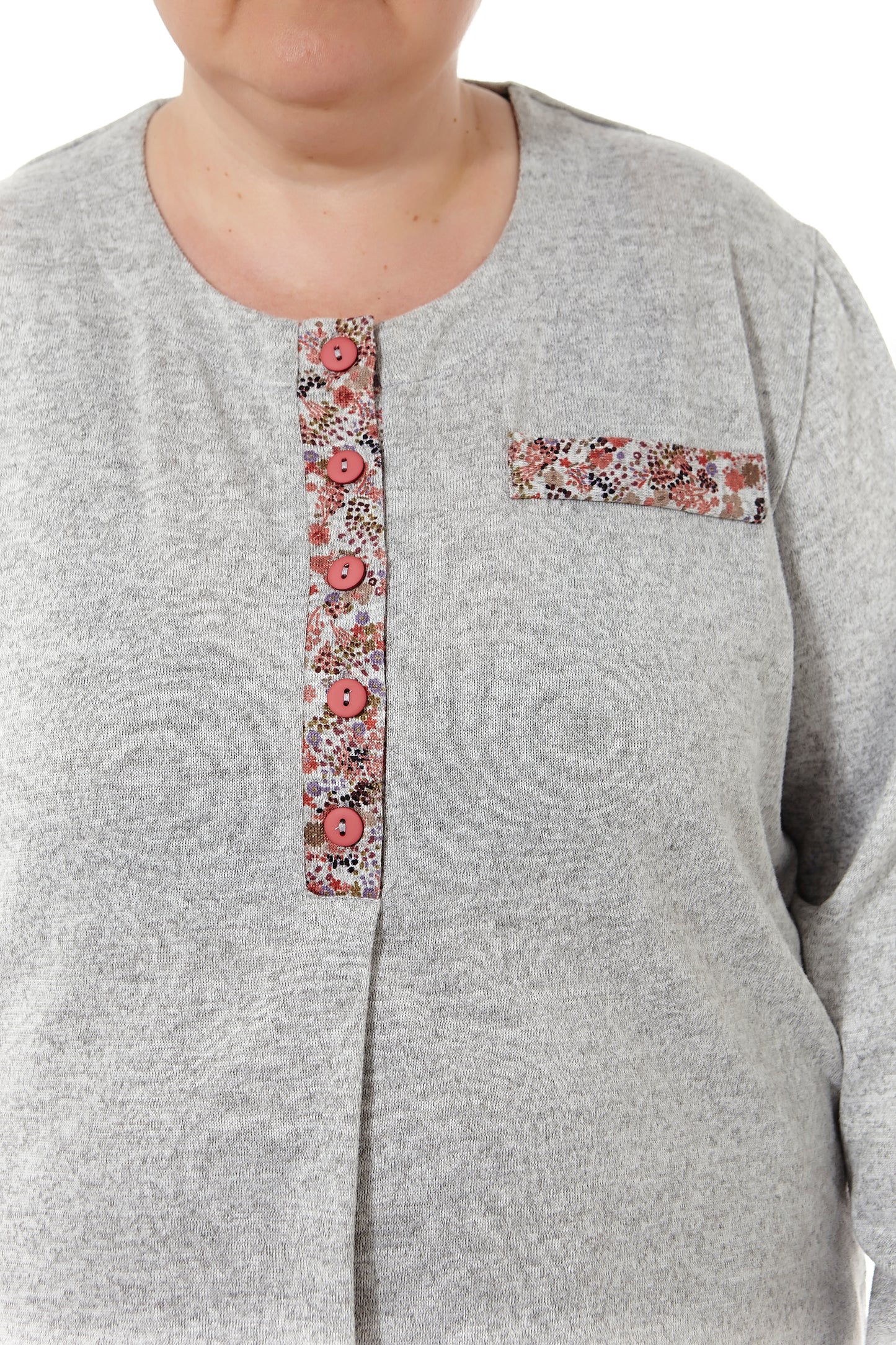 Pijama de Invierno Gris con flores