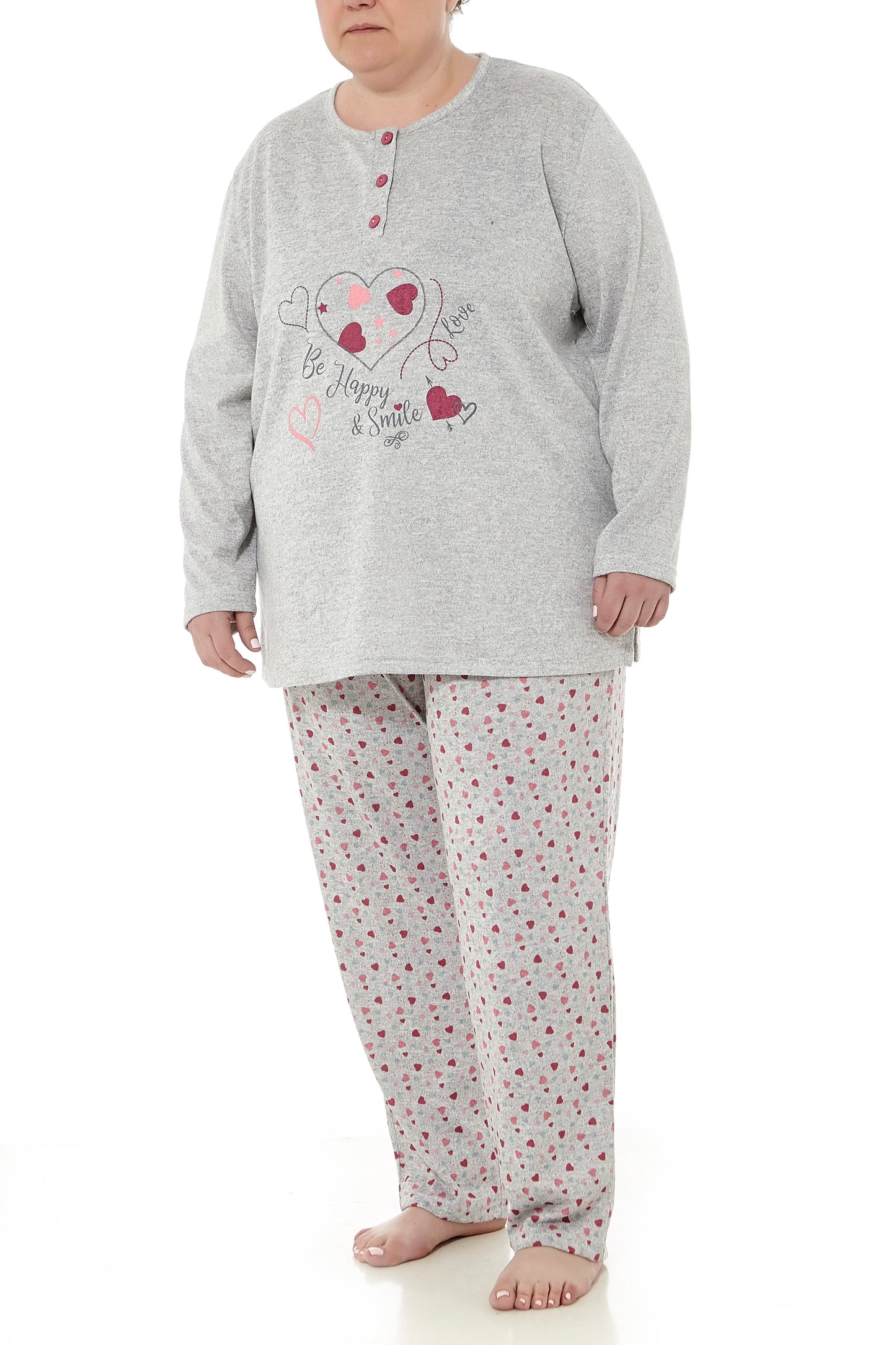 Pijama de Invierno Gris con Corazones