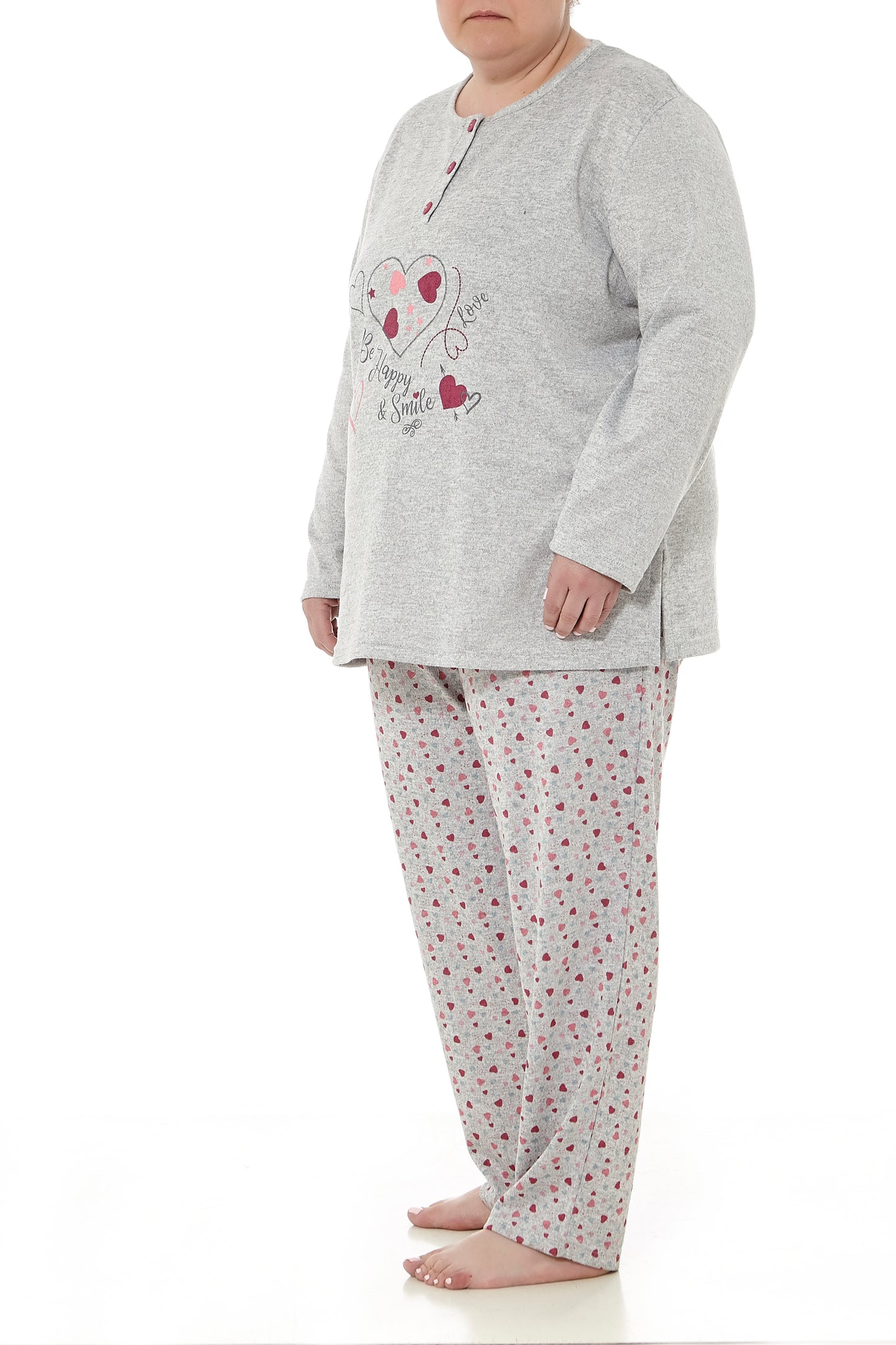 Pijama de Invierno Gris con Corazones