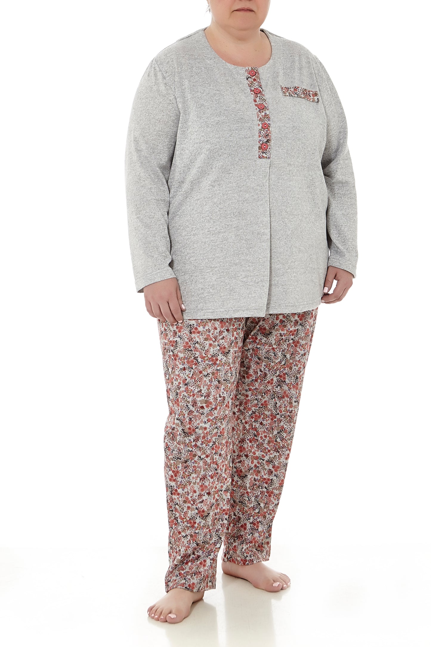 Pijama de Invierno Gris con flores