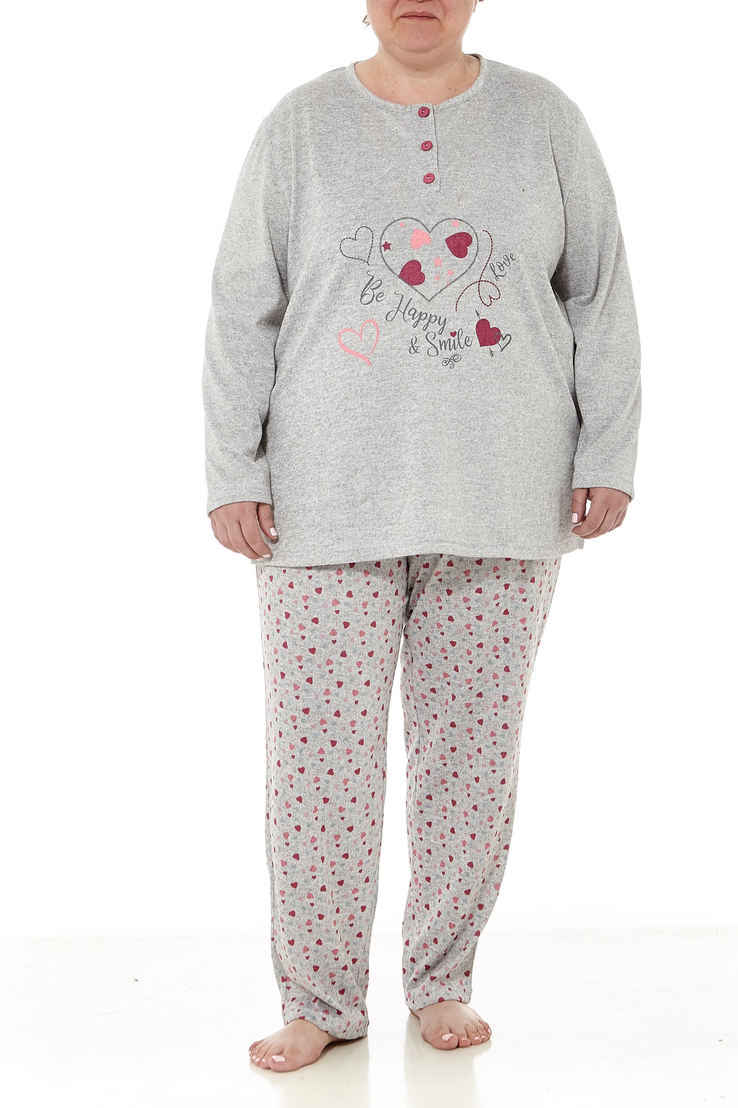 Pijama de Invierno Gris con Corazones