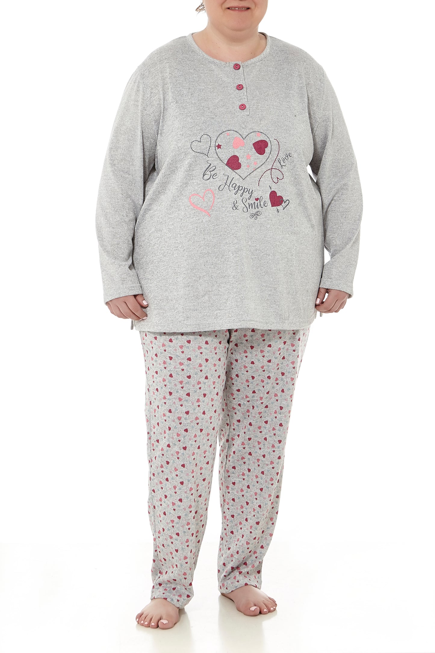 Pijama de Invierno Gris con Corazones